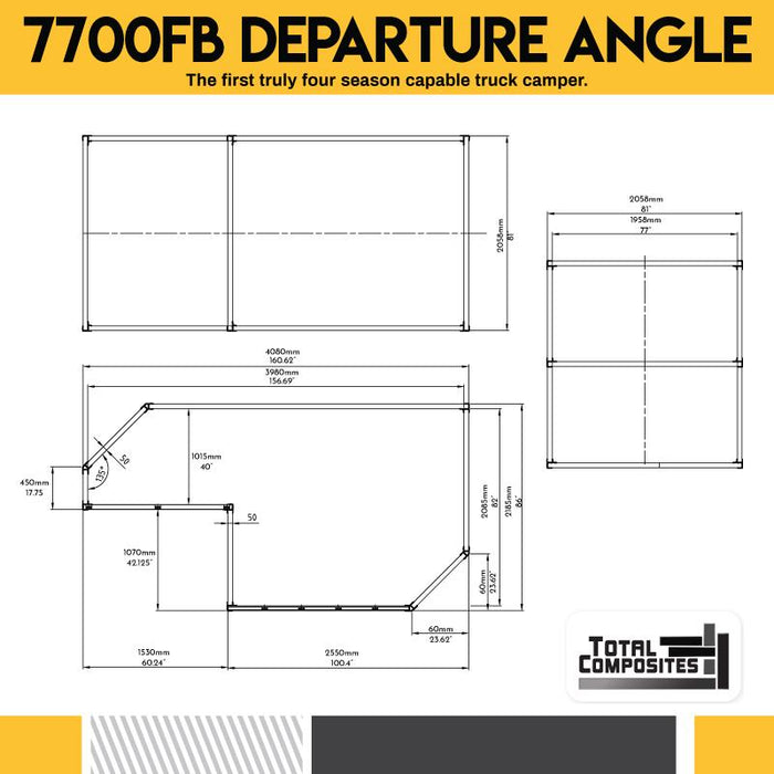 Total Composites - Wolverine 6.5' Flatbed with Departure Angle Camper Shell