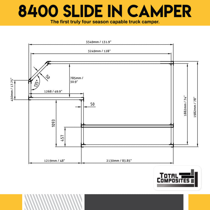 Total Composites - Lynx 7' Slide in Truck Camper Shell (Toyota Tacoma / Jeep Gladiator)