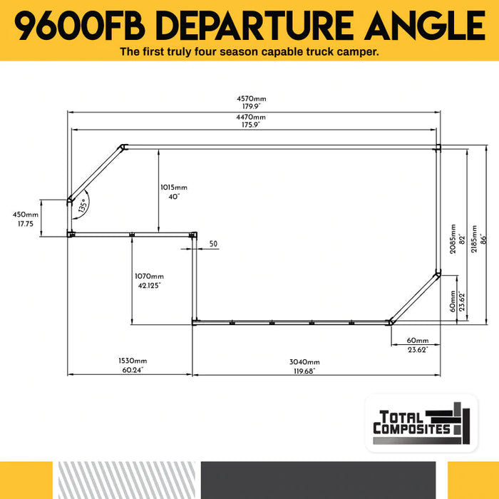 Total Composites - Wolverine 8' Flatbed with Departure Angle Camper Shell